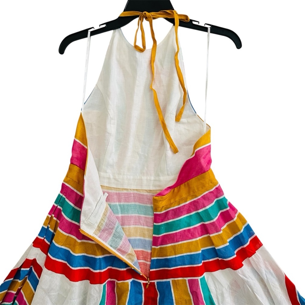Zimmermann Fiesta Rainbow Striped Linen Halter Neck Midi Dress size 2 | US 10 - Picture 14 of 16